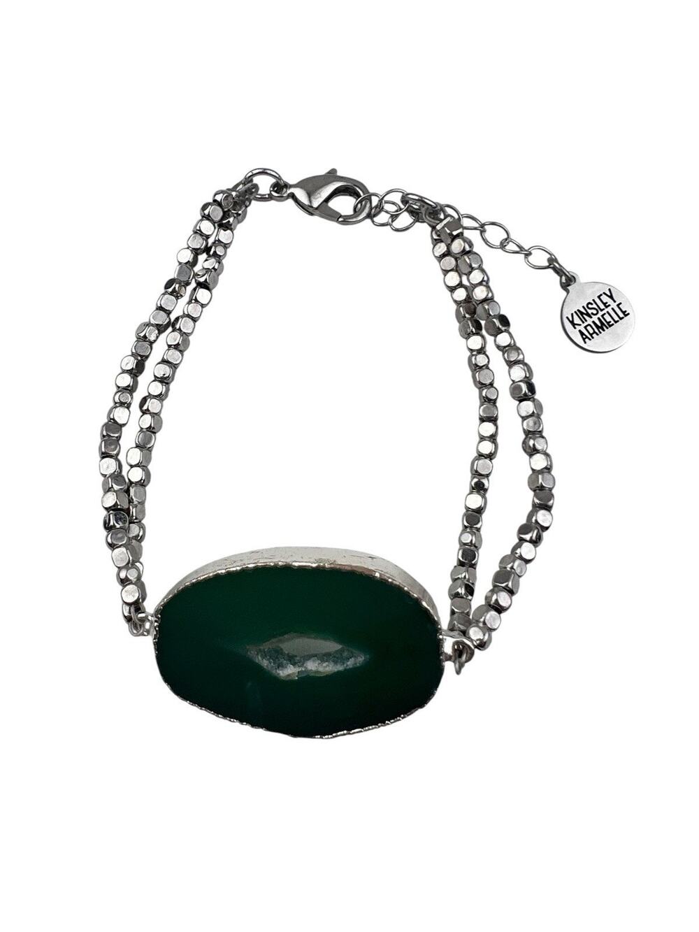 Kinsley Armelle Silver Tone Beaded Bracelet 7.5"+ Green Geode
